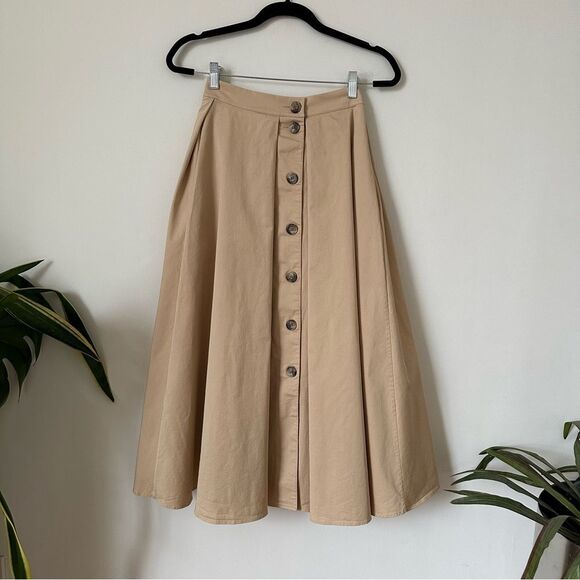 COS A-Line Midi Skirt with Buttons in Beige Size 2 - Picture 7 of 11